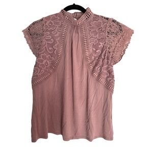 NWT Cable & Gauge Lace Mock Neck Blouse-
Color: Dusty Rose Pink